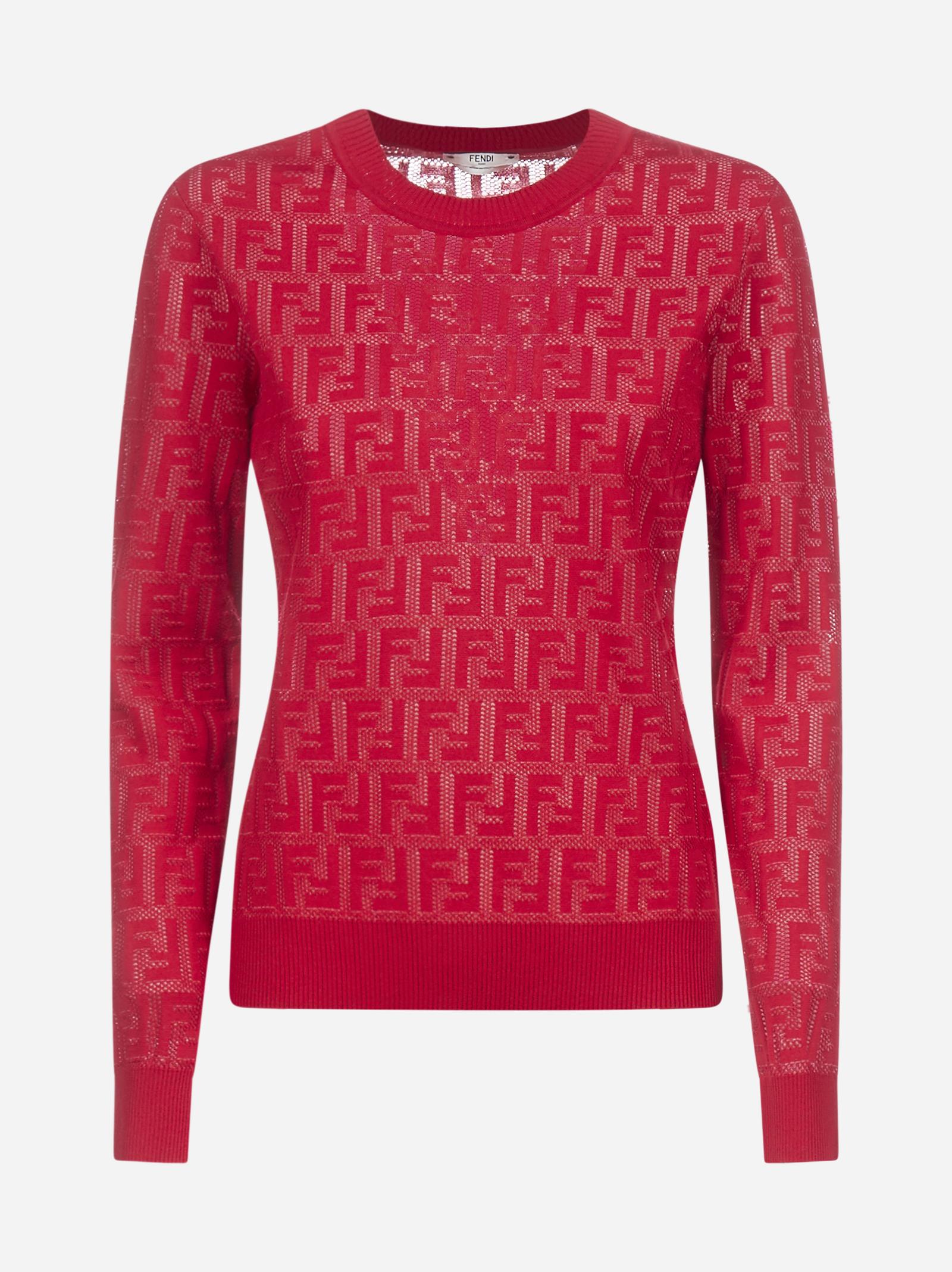 Fendi Cotton Ff-motif Jacquard Knit Pencil Sweater in Red - Lyst