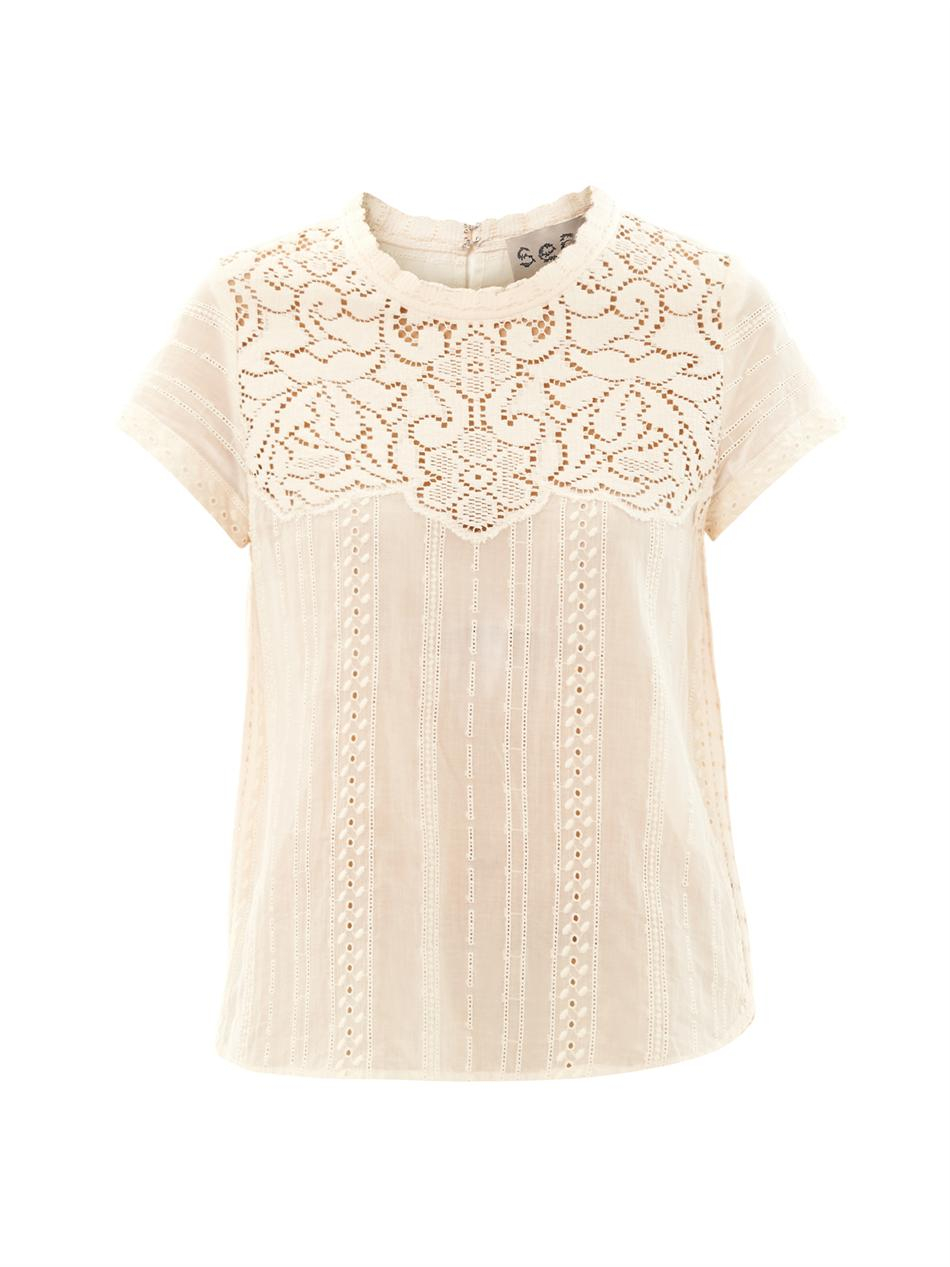 Sea Lace Short Sleeved Cotton Top in Beige (CREAM) | Lyst