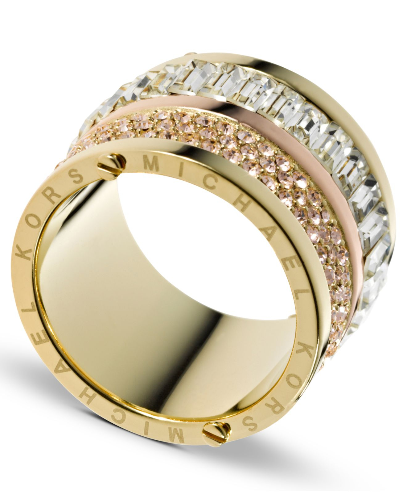 Michael Kors GoldTone Pave And Stone Barrel Ring in Metallic Lyst