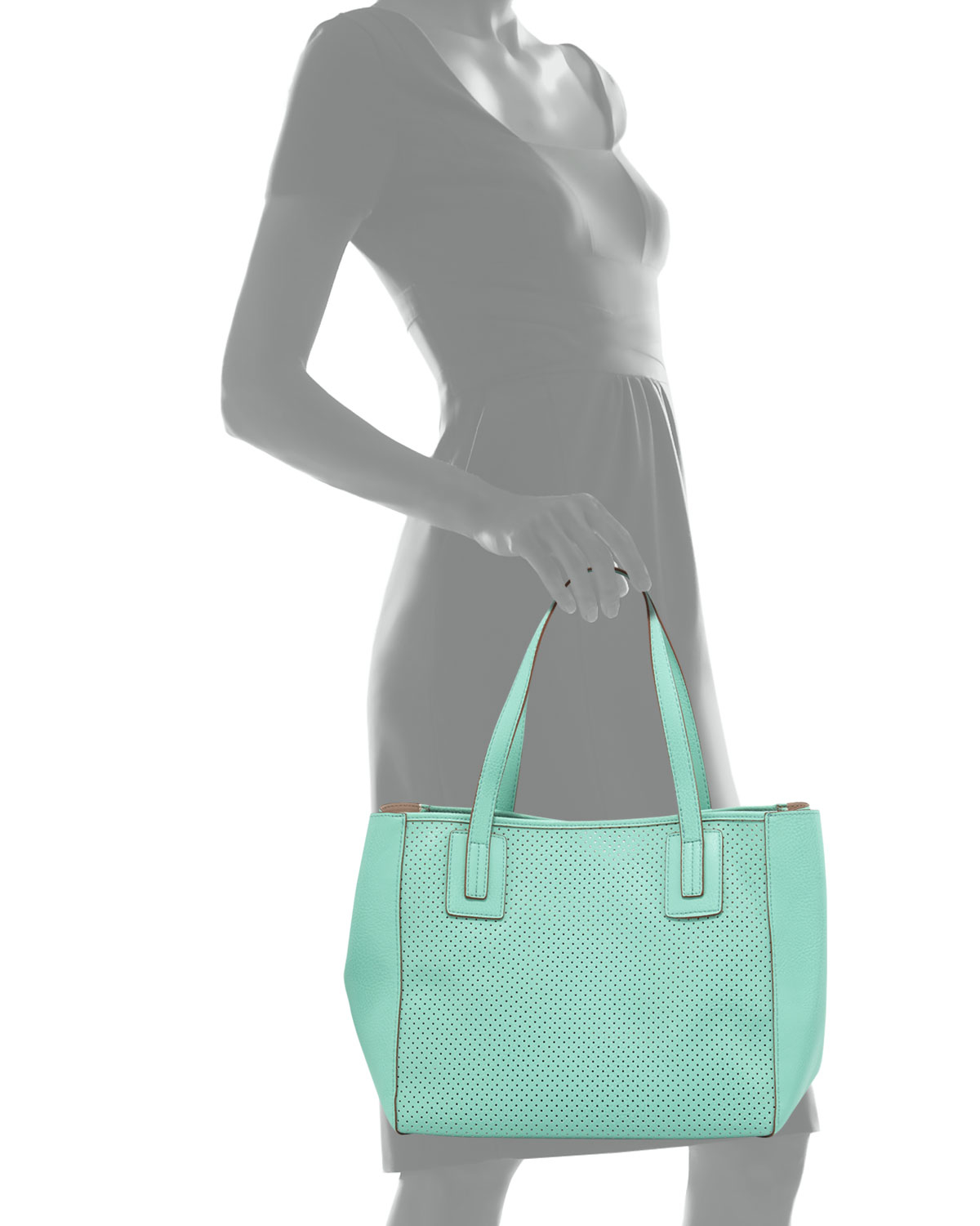 Lyst - Neiman Marcus Perforated Small Tote Bag in Green