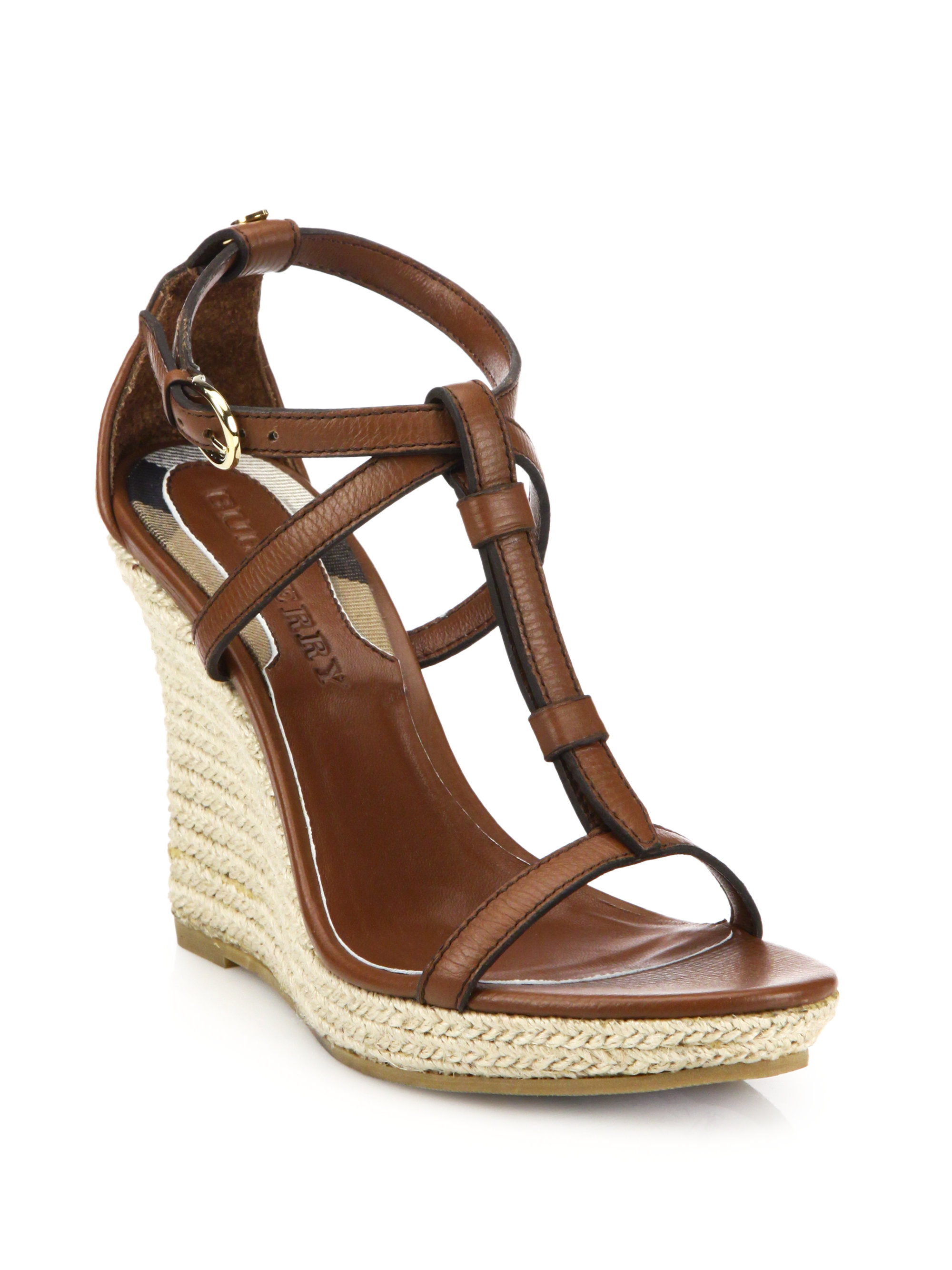 Burberry Wedland Leather Wedge Espadrilles in Brown (tan) | Lyst