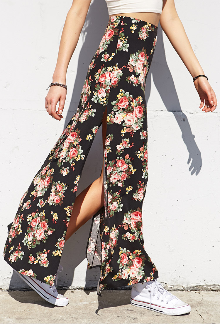 forever 21 flower patch slit maxi skirt in pink lyst forever 21 flower patch slit maxi skirt in pink lyst