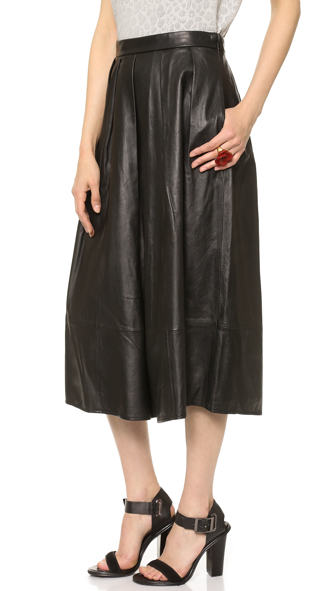 Lyst - Tibi Full Leather Skirt Black in Black