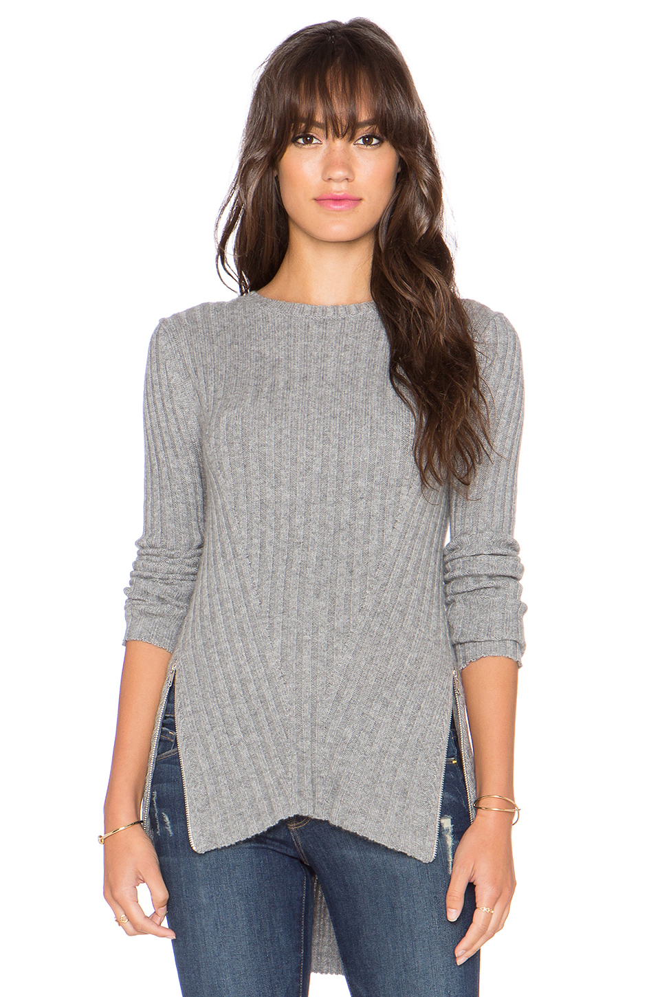 Lyst - Autumn Cashmere Rib Side Zipper Flare Sweater in Gray