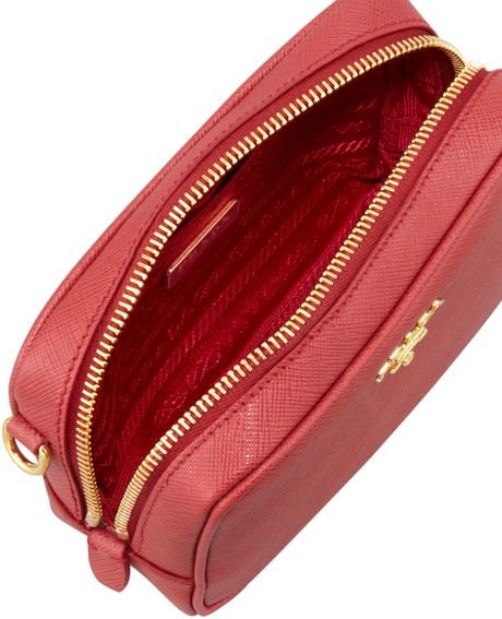 Prada Saffiano Mini Zip Crossbody Bag in Red | Lyst