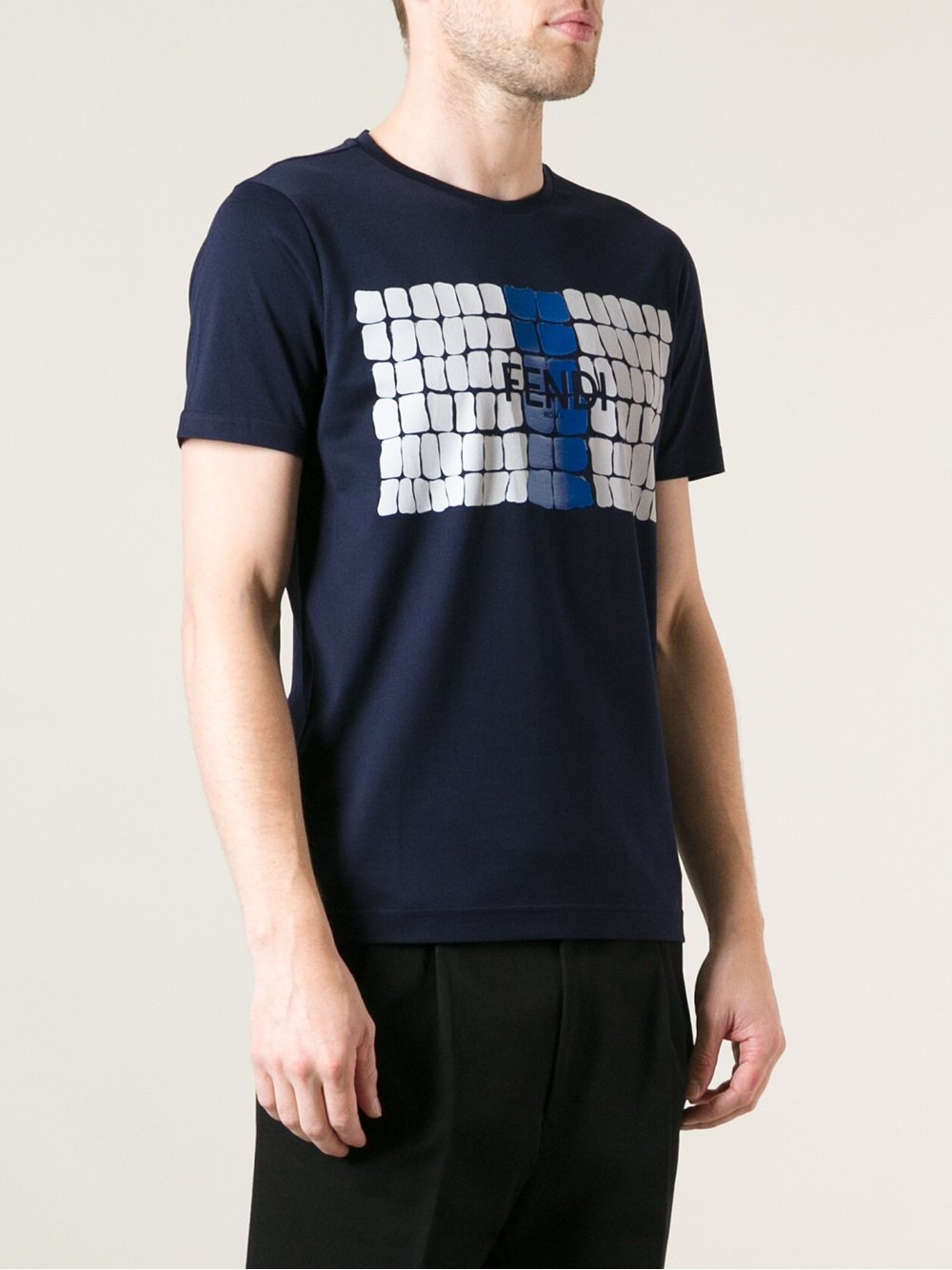 Lyst - Fendi Logo Squares Print T-Shirt in Blue for Men