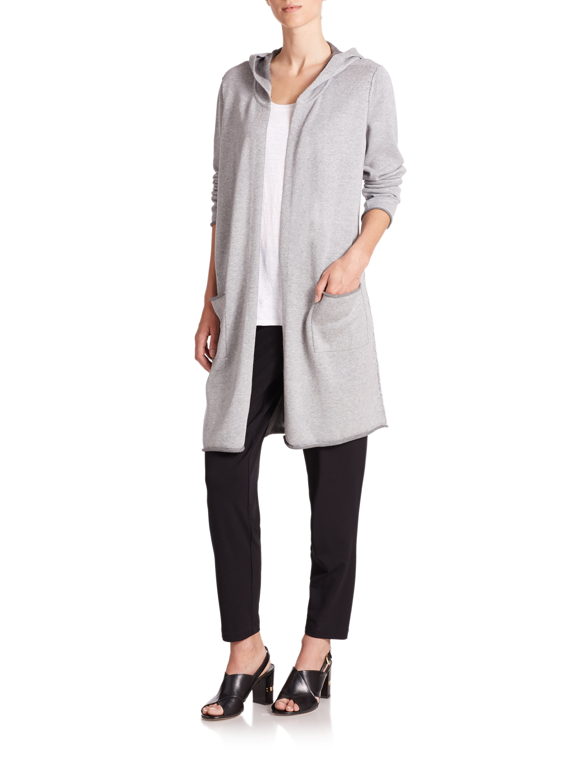 Lyst - Eileen Fisher Hooded Cotton Cardigan in Gray