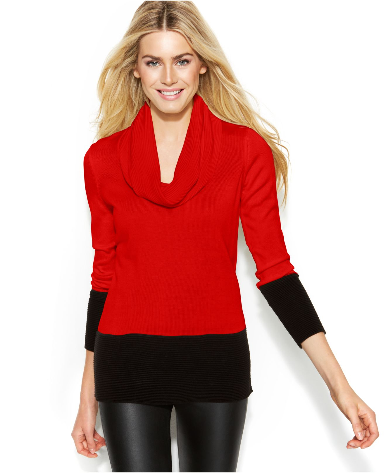 Lyst - Calvin Klein Colorblock Cowl-Neck Sweater in Red