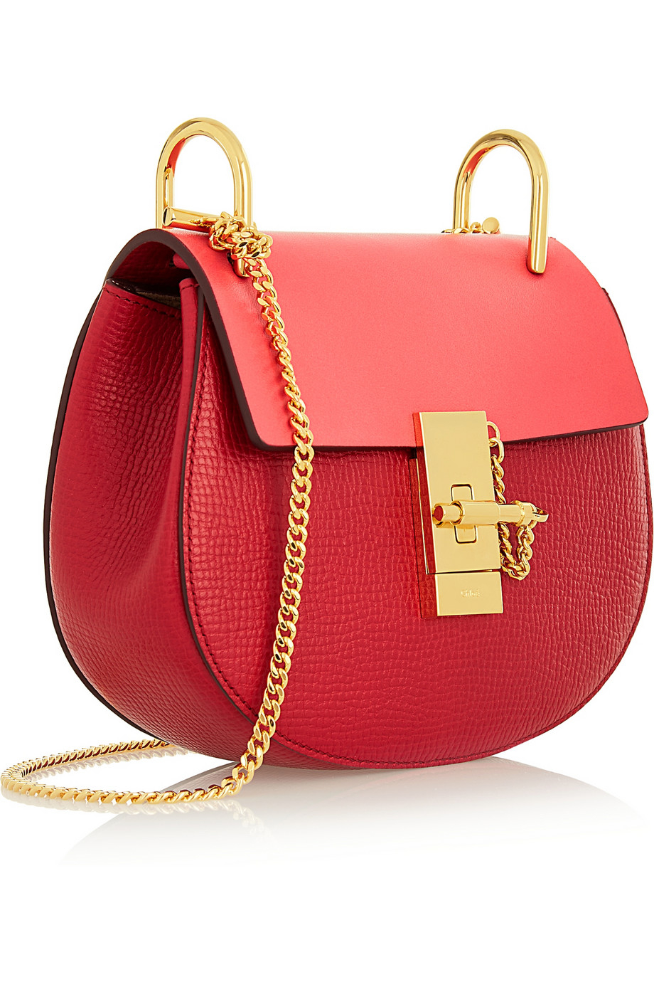Chlo Drew Mini Textured-Leather Shoulder Bag in Pink | Lyst