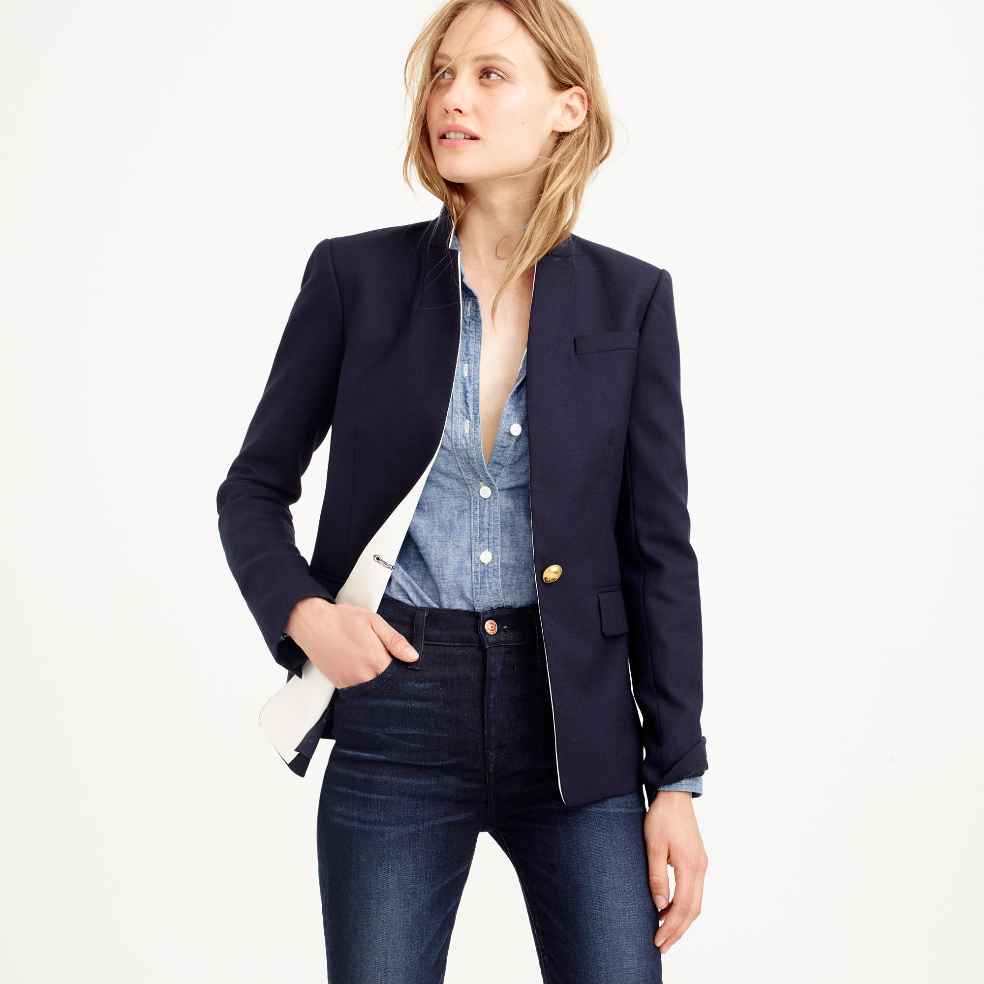 J crew Petite Regent Blazer  With Satin Lapel in Blue navy 