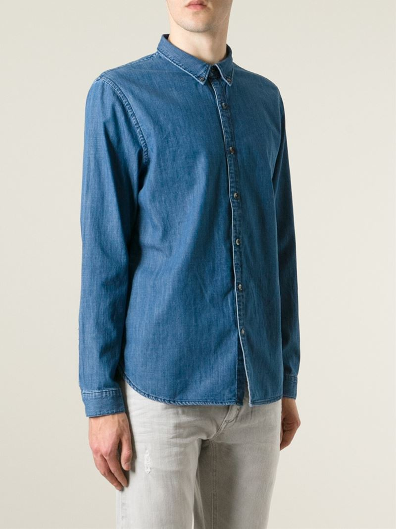 Lyst - Closed Button Down Collar Denim Shirt in Blue for Men