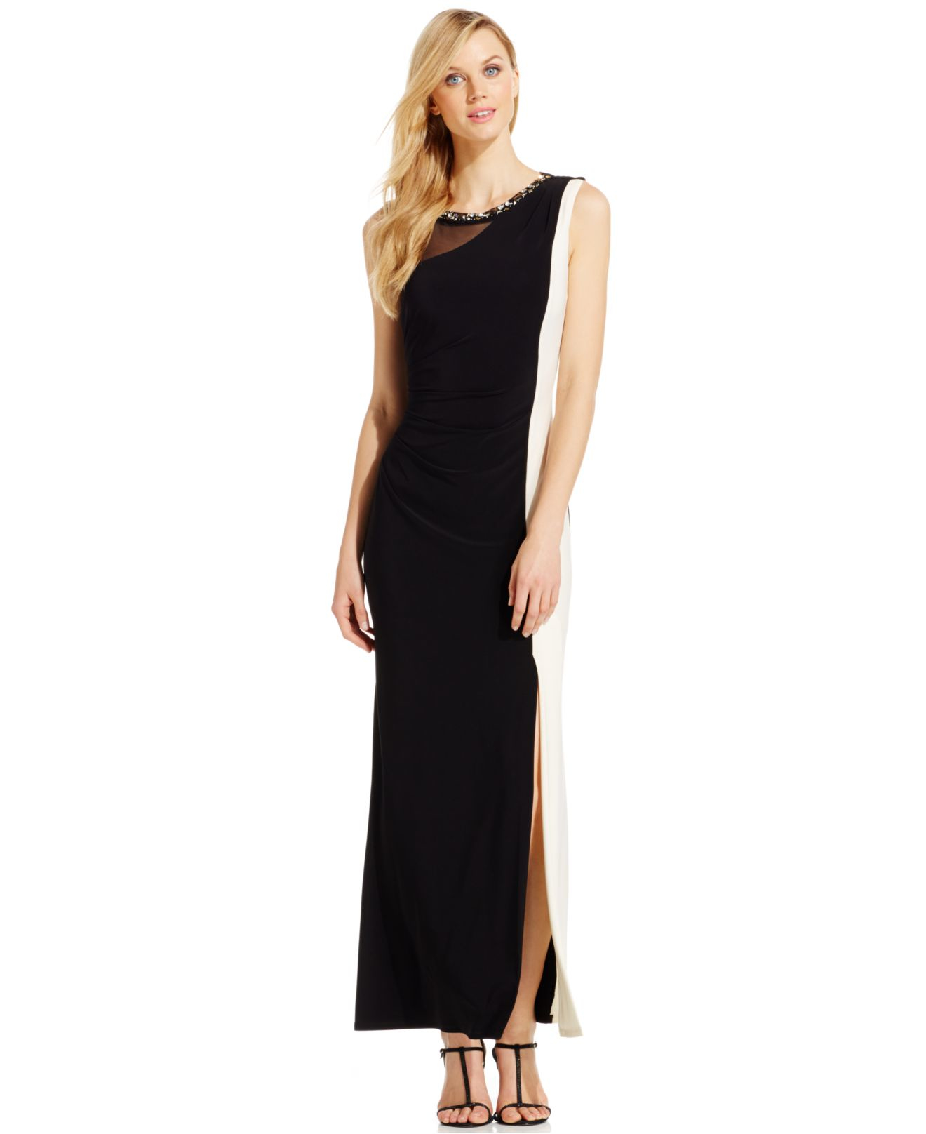 Lyst - Nine West Jeweled Colorblock Column Dress in Black