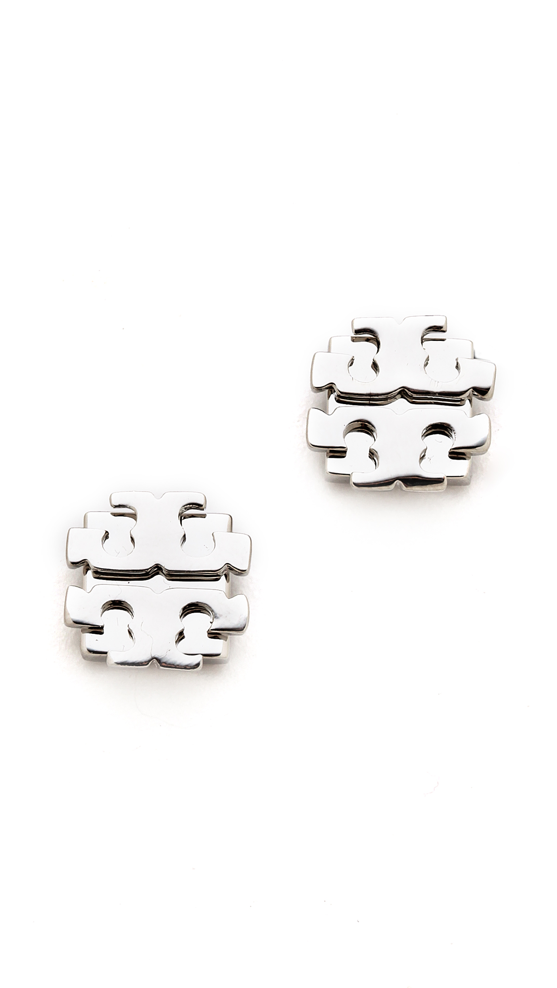 Lyst Tory Burch Large T Logo Stud Earrings Silver In Metallic Gallery