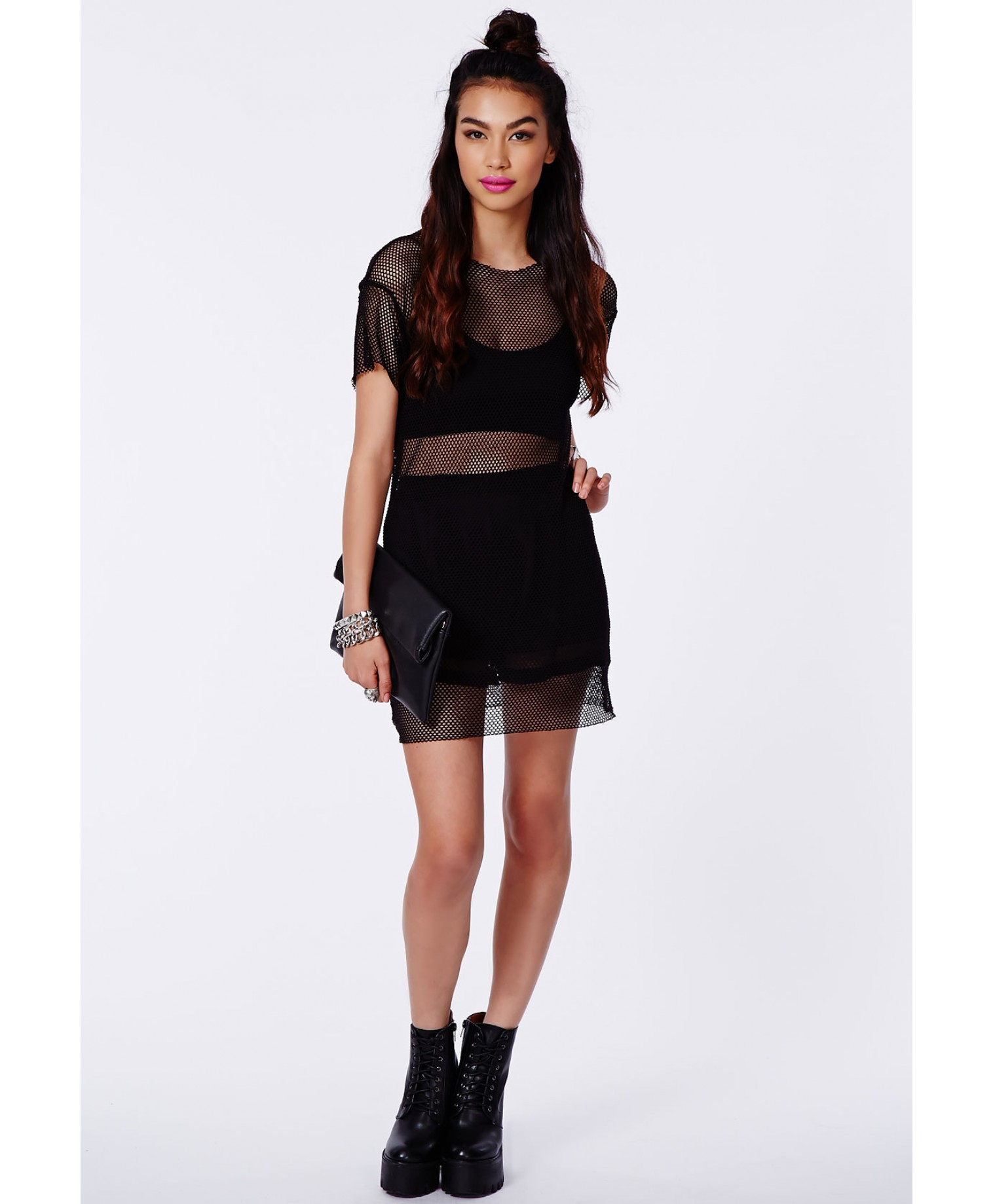 T shirt dress with fishnet tights