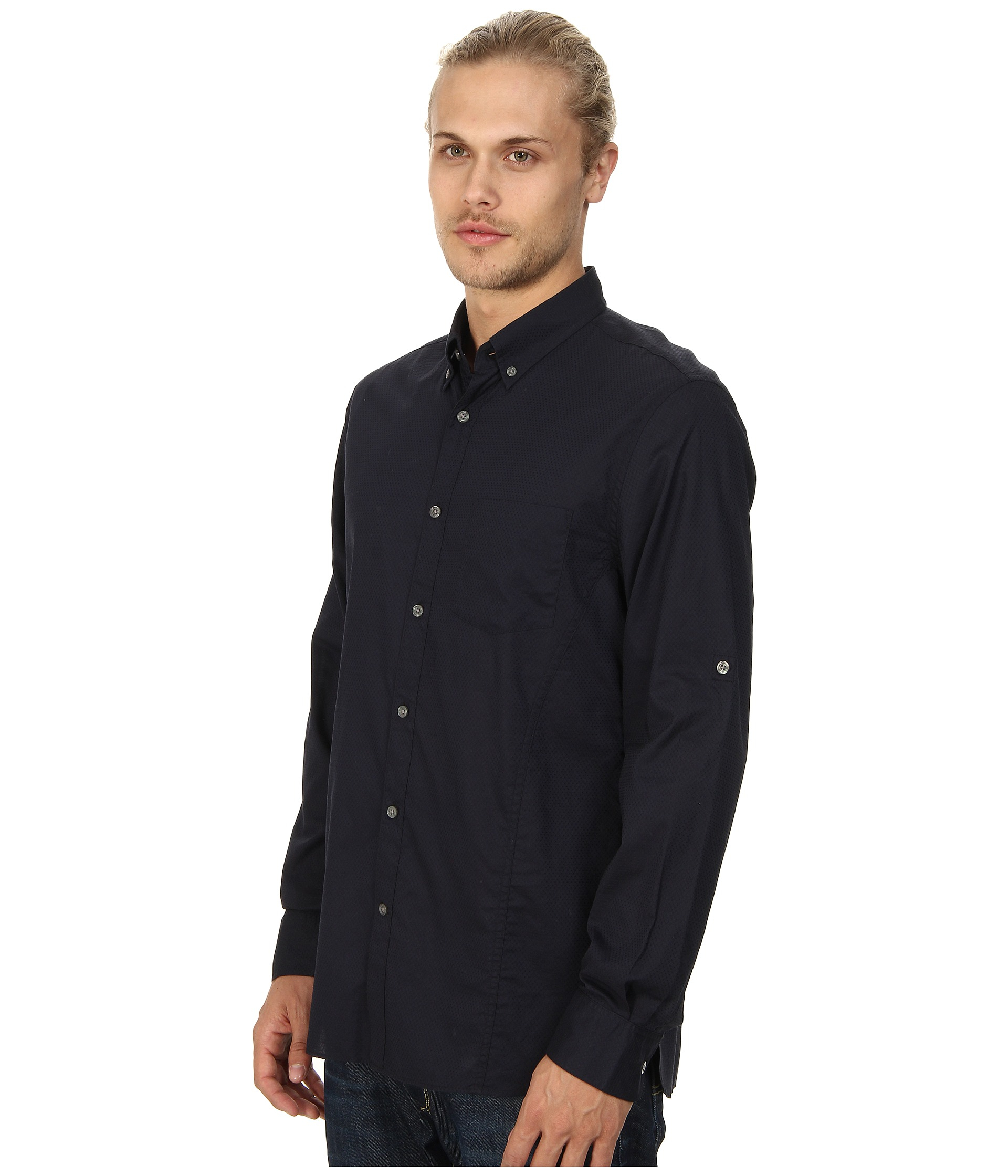John varvatos Roll Up Sleeve Shirt W/ Button Down Collar in Blue for ...