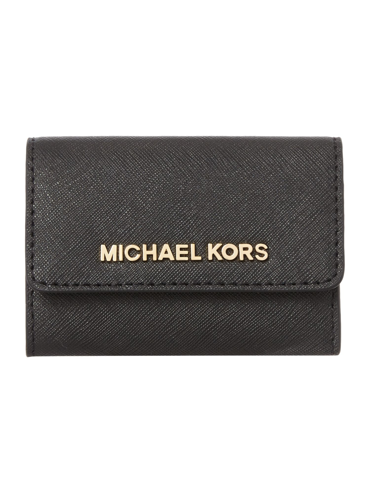 Michael kors Jetset Travel Black Small Flapover Coin Purse in Black | Lyst