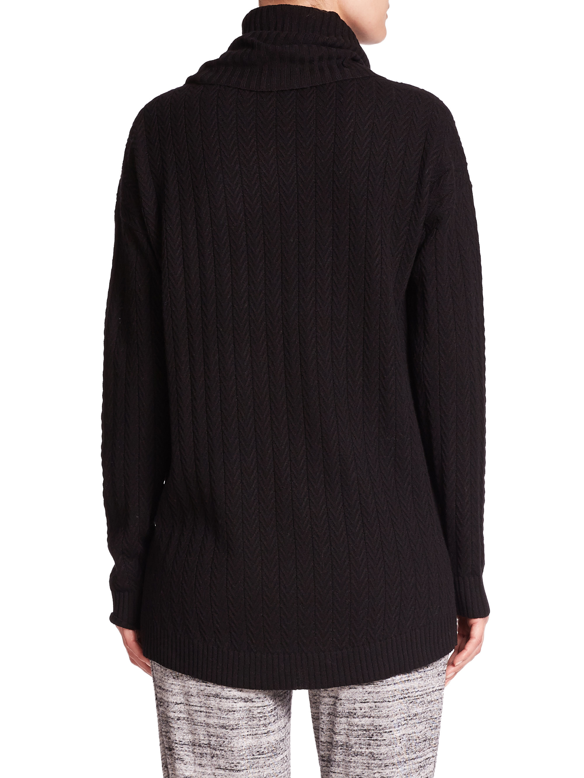 Three dots Cable Knit Cashmere-silk Tunic Sweater in Black | Lyst