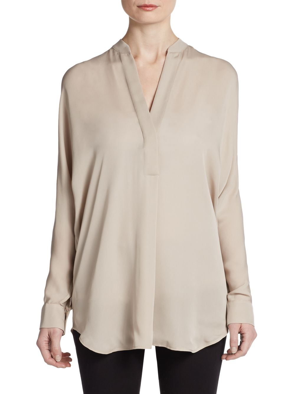 Vince Silk Long-Sleeve Blouse in Beige (ghost) | Lyst