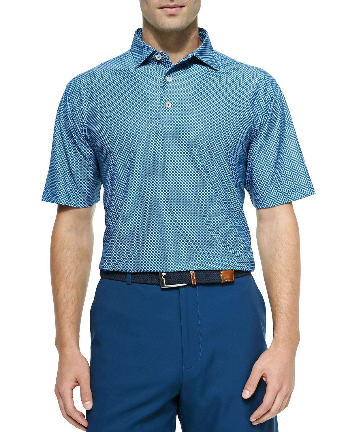 Peter millar Printed Mesh Short-sleeve Polo Shirt in Blue for Men | Lyst