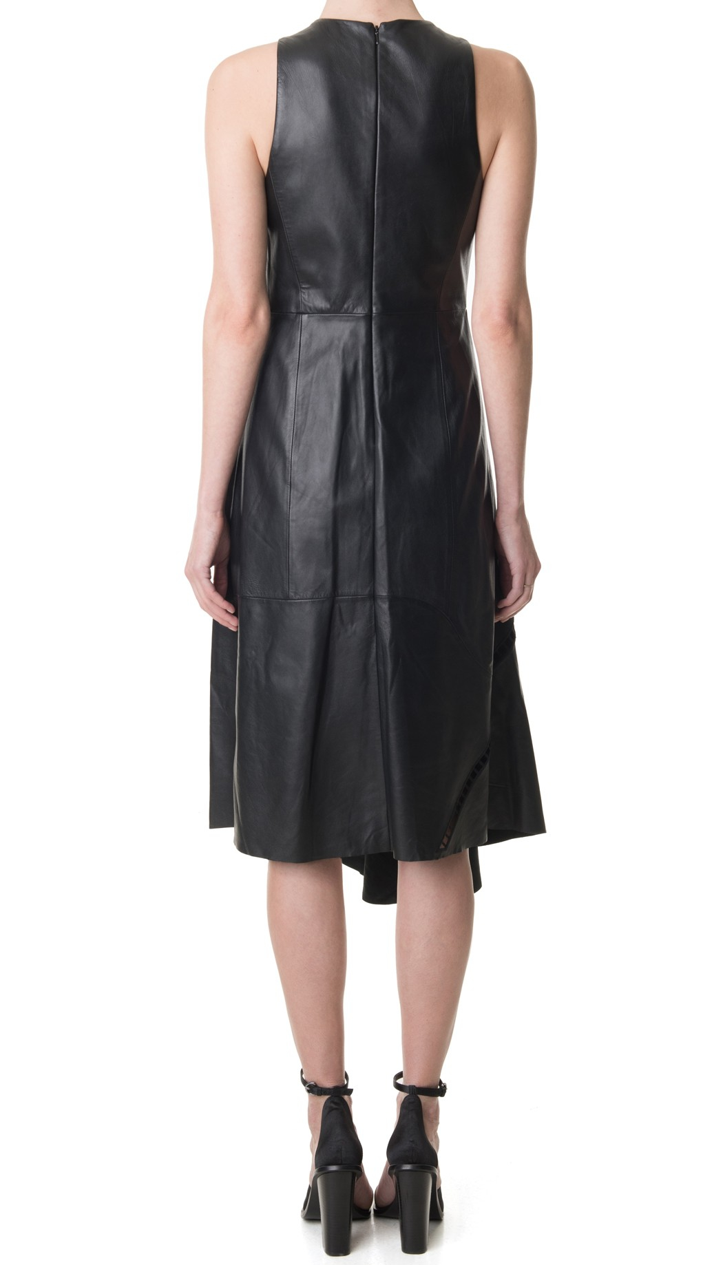 Lyst - Tibi Eska Cut Out Leather Seamed Drape Dress in Black