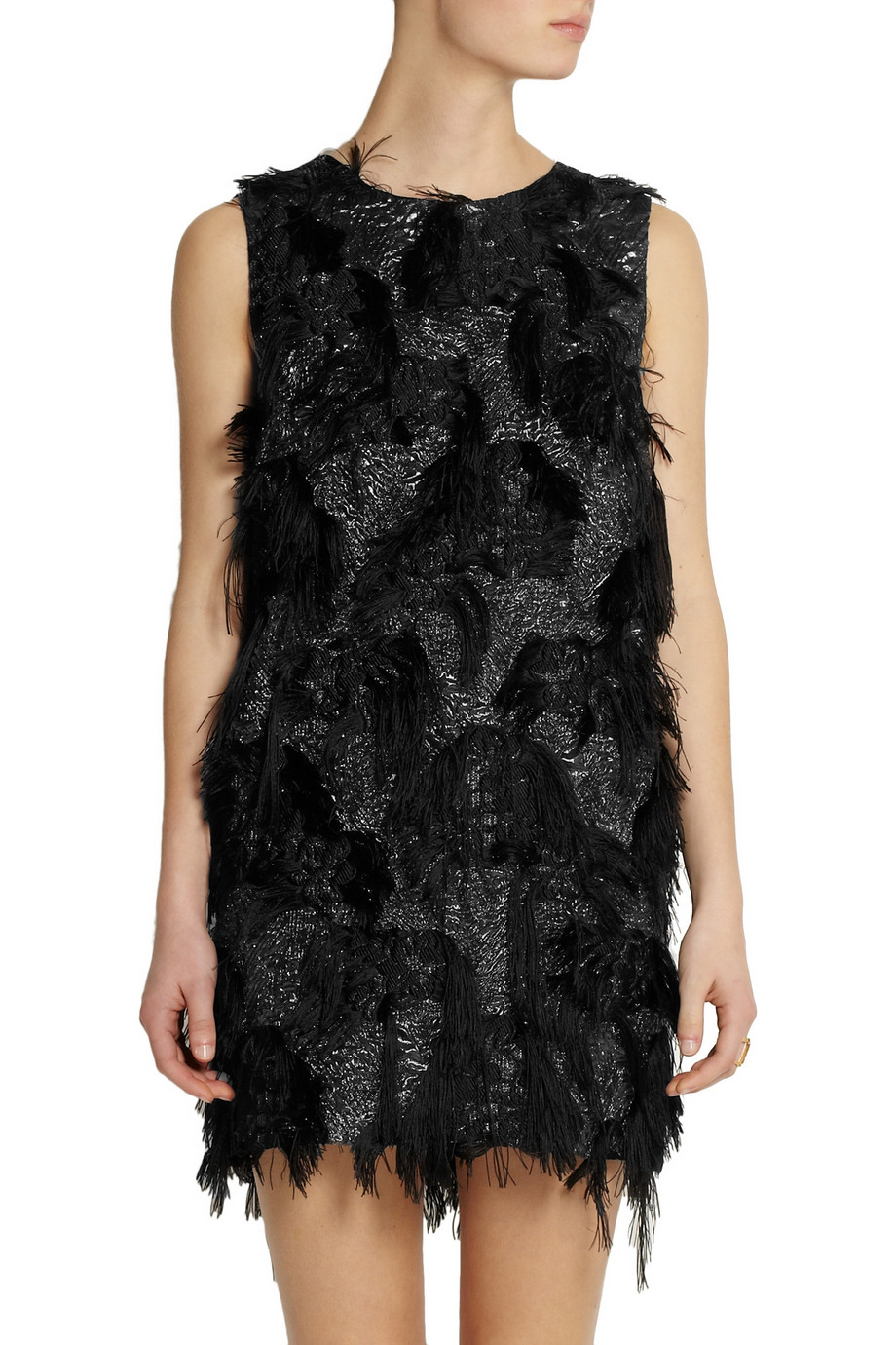 Msgm Fringed Jacquard Dress in Black Lyst