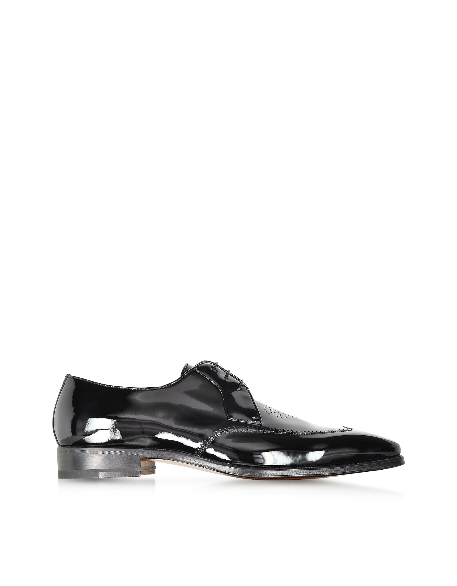 black patent leather wingtip shoes