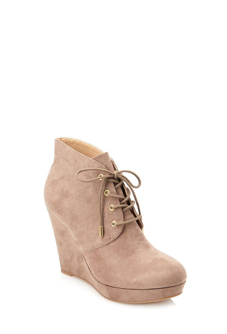 Lyst - Forever 21 Lace-up Wedge Booties in Brown