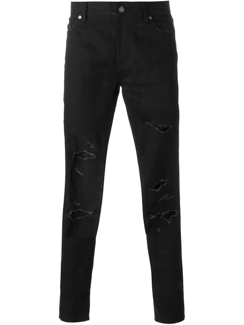 Saint laurent Skinny Ripped Jeans in Black for Men | Lyst