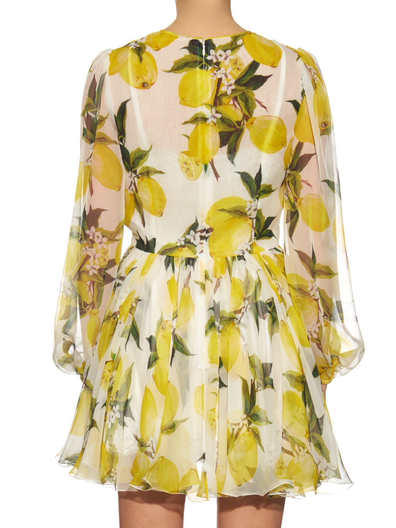 Lyst Dolce Gabbana Lemon Print Silk Chiffon Mini Dress In Yellow