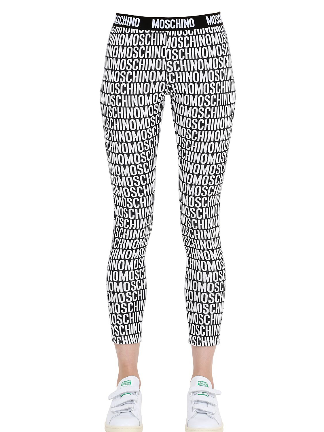 Lyst Moschino Logo Printed Cotton Leggings in Black