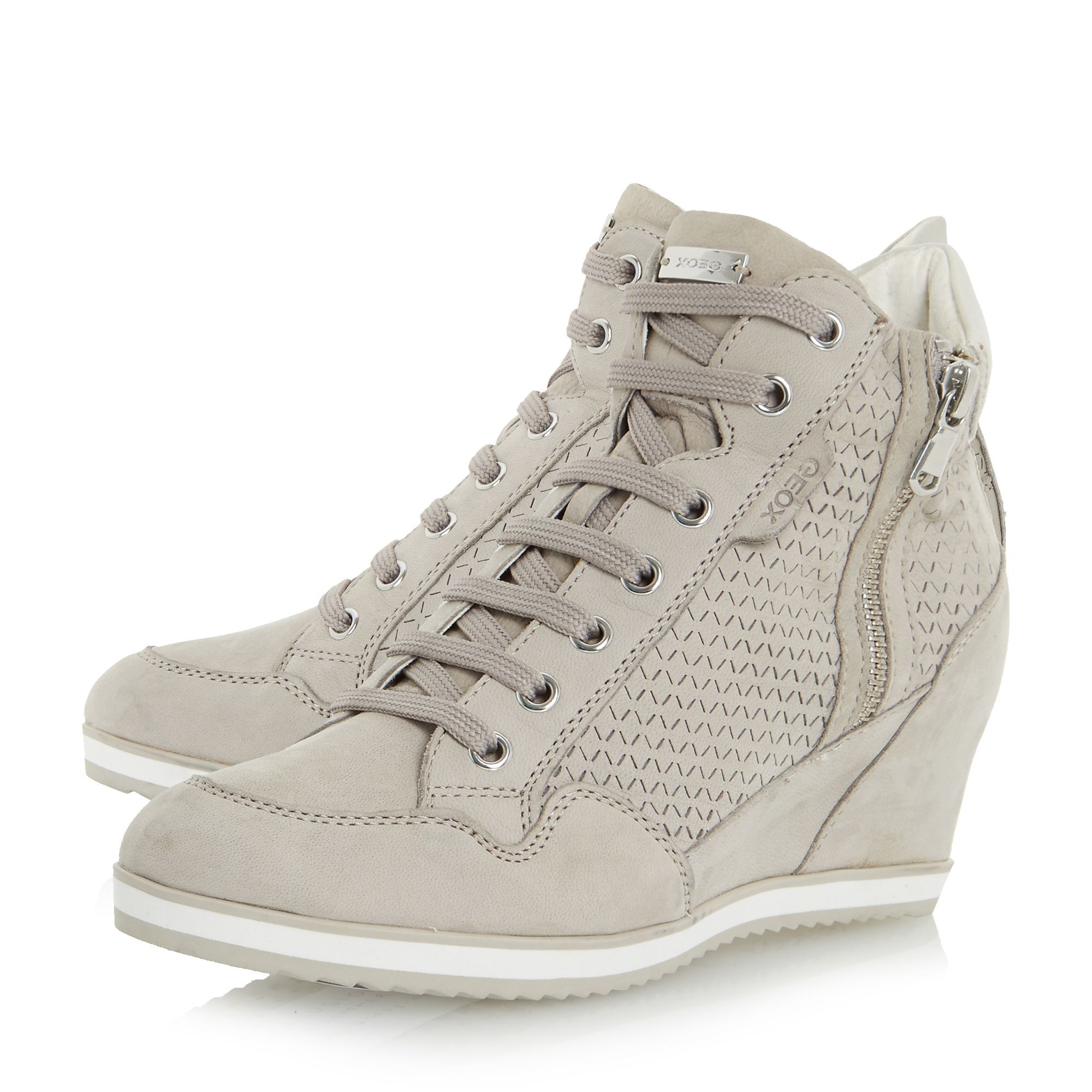 Geox Leather D Illusion Lace Up Sporty Wedge Trainers in Taupe (Gray ...