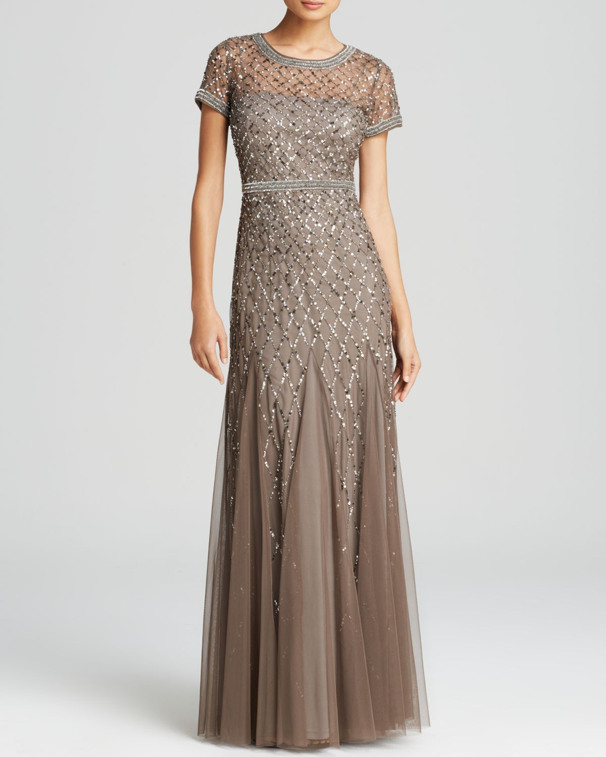 Adrianna papell Gown - Short Sleeve Embellished in Gray (Lead) | Lyst