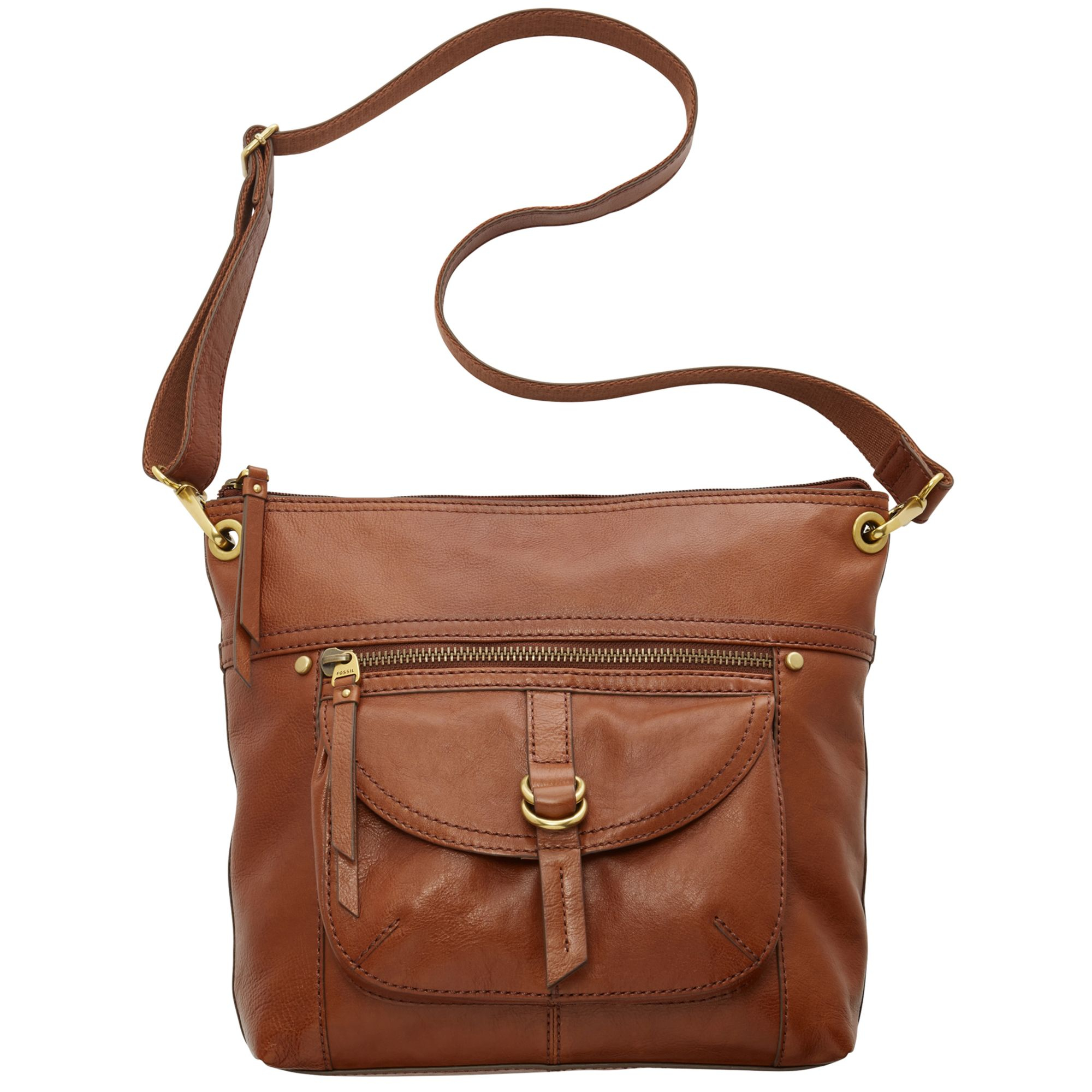 Fossil Sasha Leather Top Zip Crossbody in Brown | Lyst