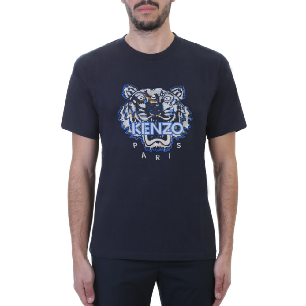 Kenzo Blue Tiger Embroidered Cotton T-shirt in Blue for Men | Lyst