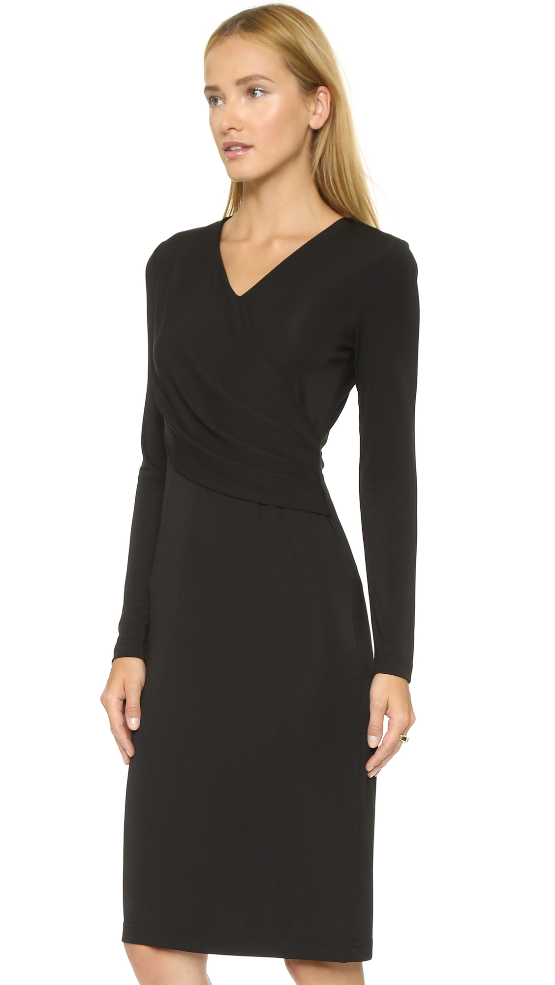 v neck wrap dress with sleeves
