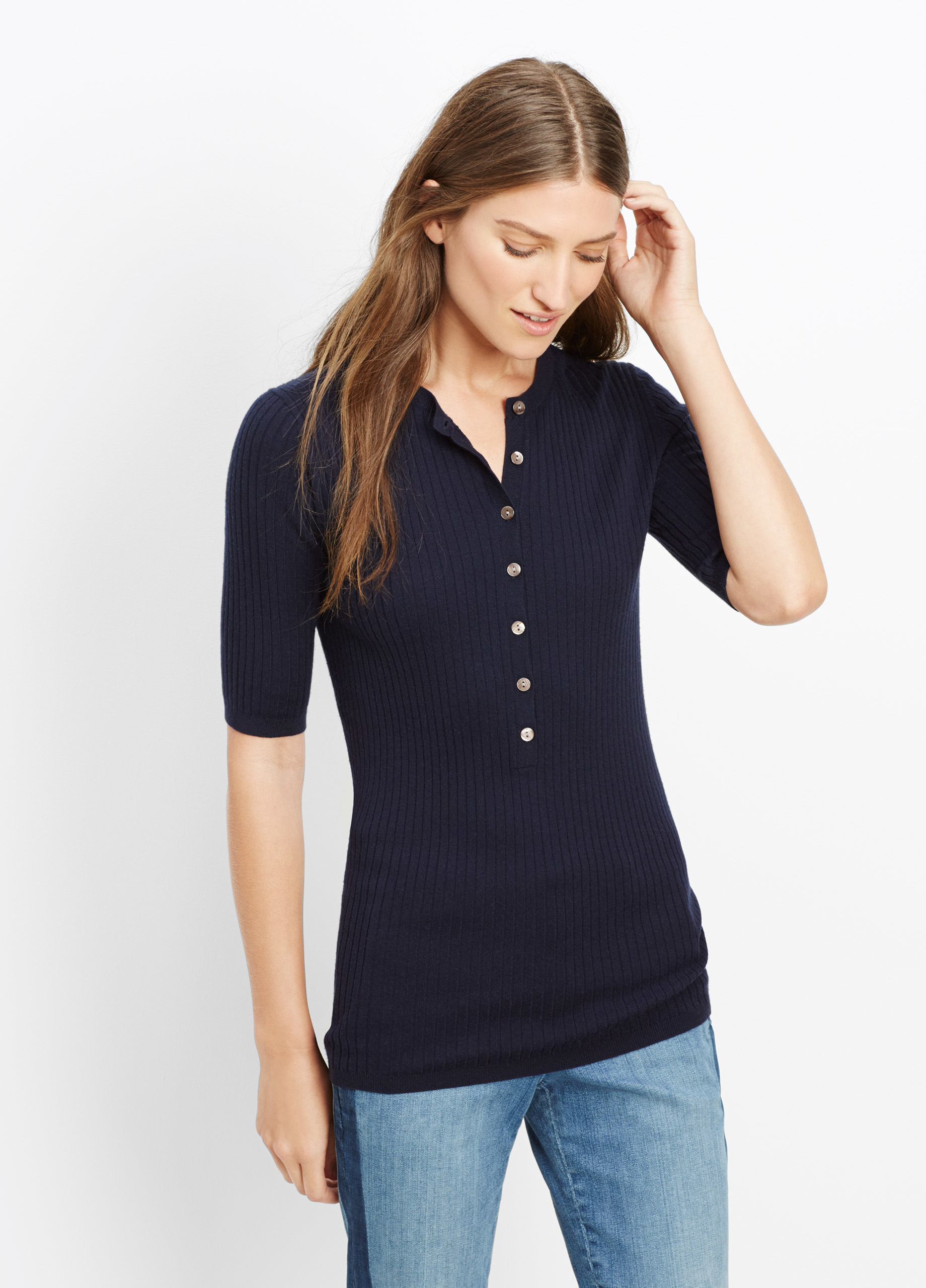 Lyst Vince Skinny Rib Elbow Sleeve Henley in Blue