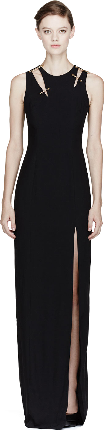 Lyst - Versus Black Pinned Cut Out Long Dress in Black