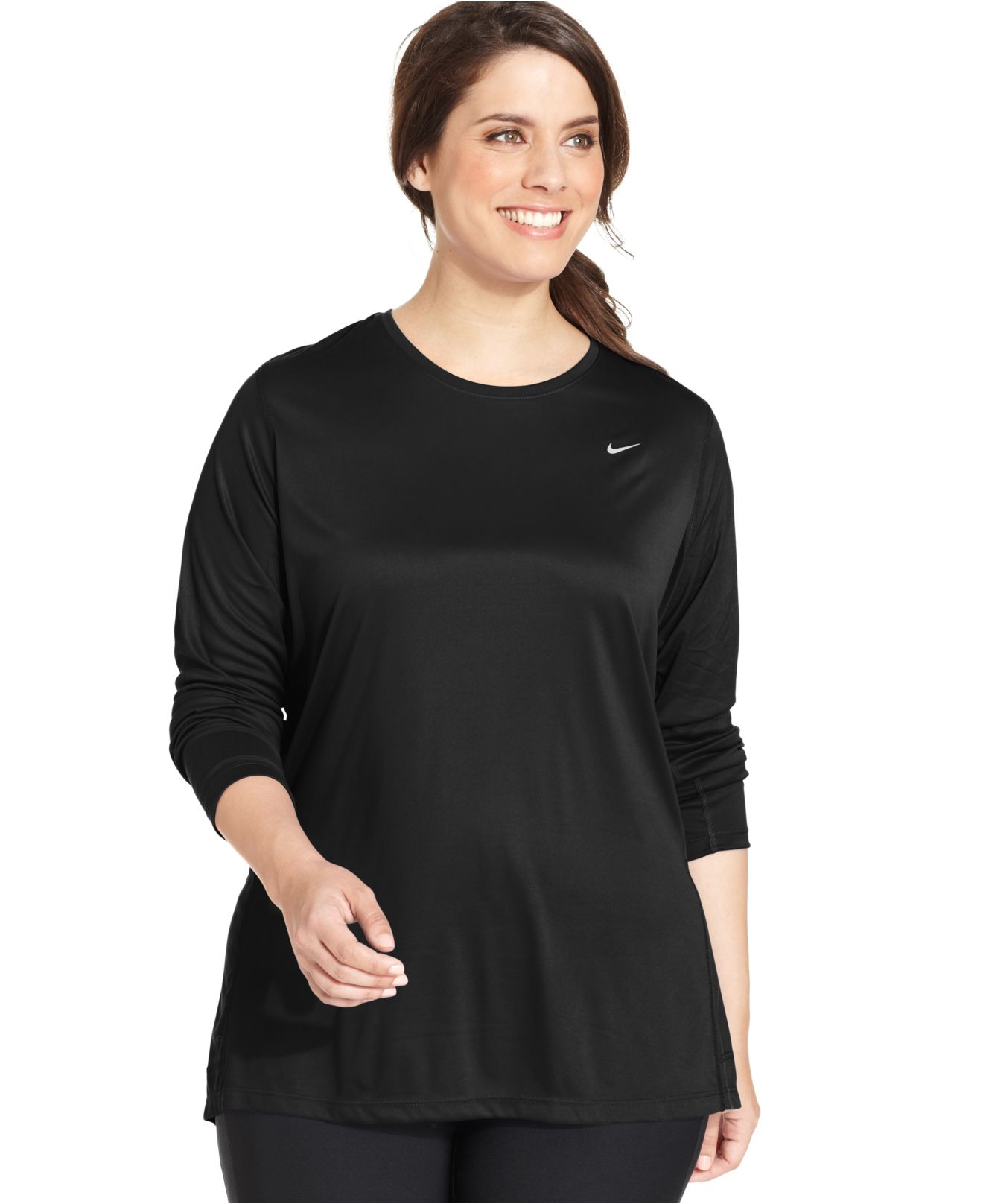 Nike Plus Size Long-sleeve Dri-fit Running Top in Black | Lyst