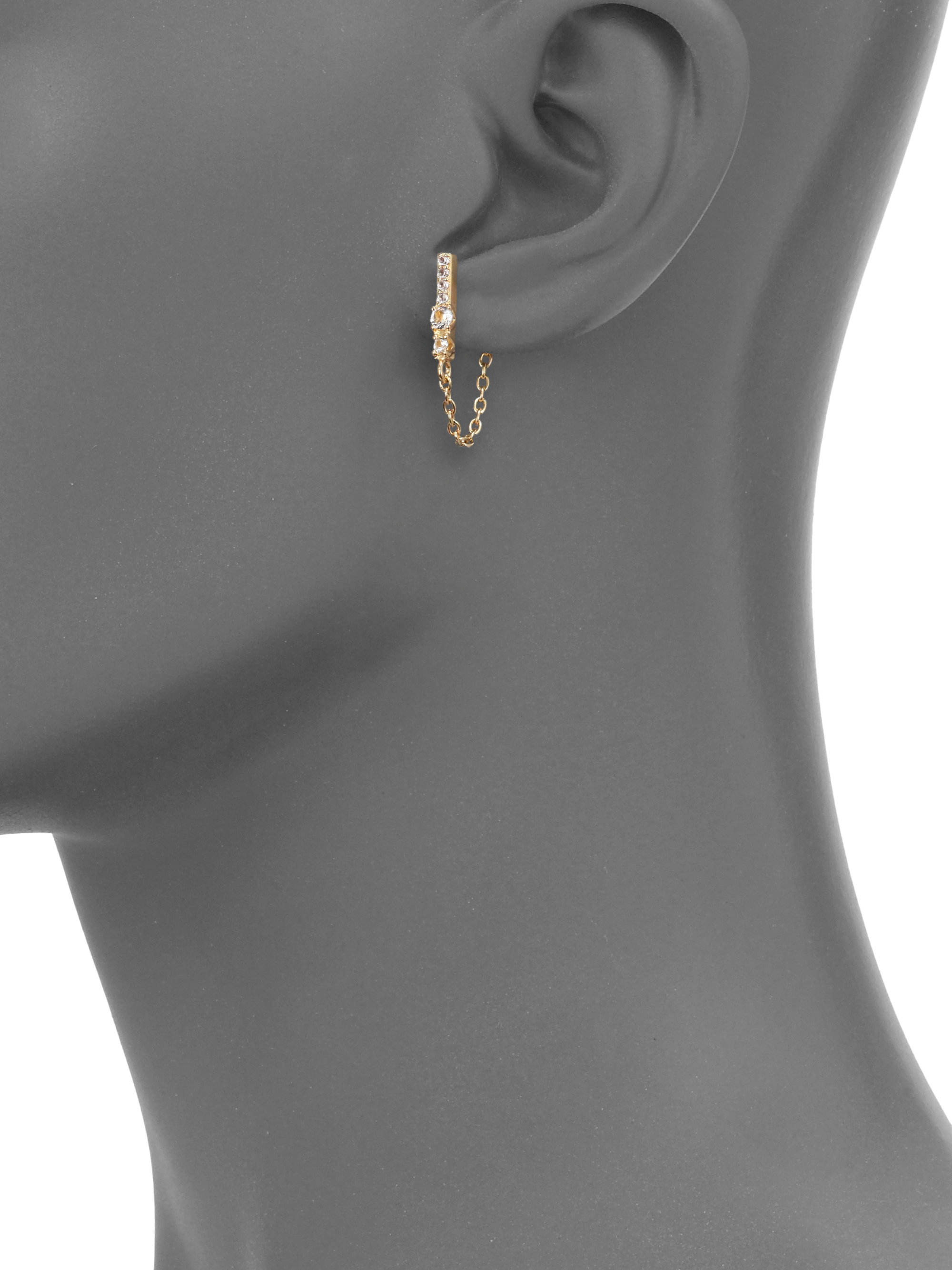 Lyst Elizabeth And James Kiki White Topaz Bar Chain Stud Earrings Gallery