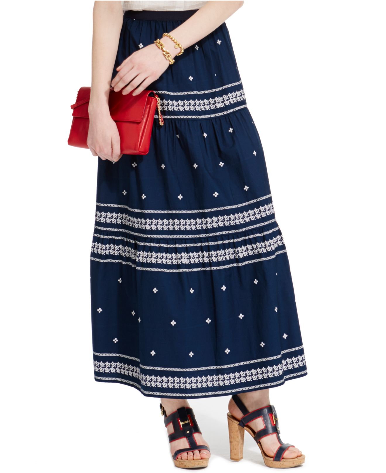 red denim skirt and jacket set