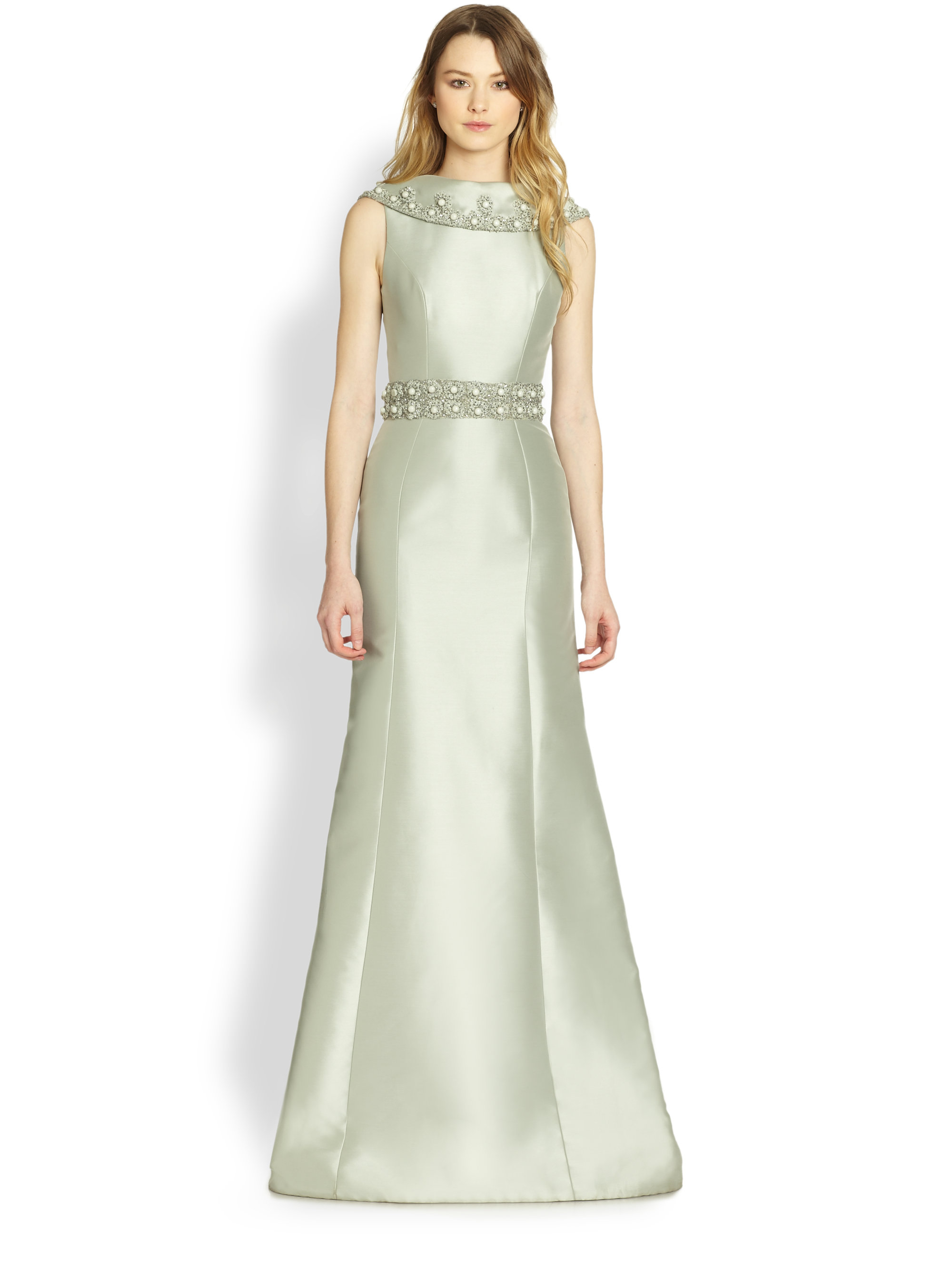 theia v neck satin gown