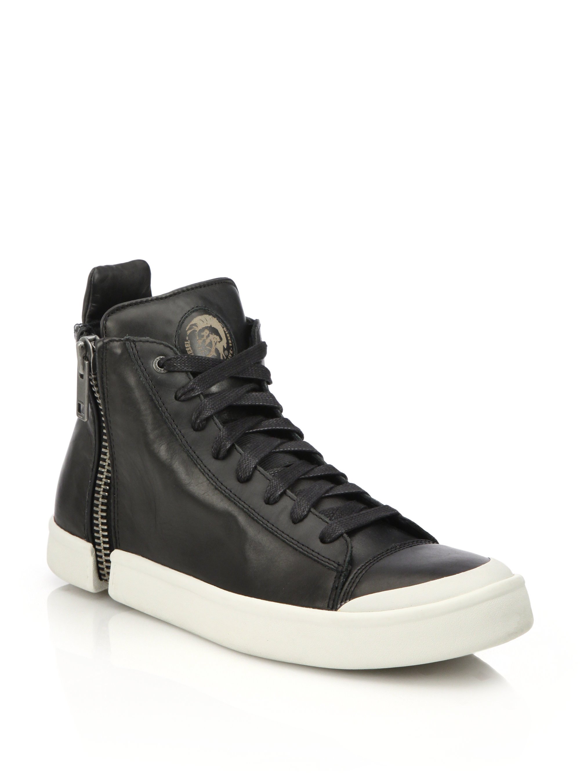 Diesel Nentish Zipper-spliced Leather High-top Sneakers in Black for ...