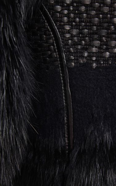 Ferragamo Basket Weave Leather Jacket with Fur Trim in Black | Lyst