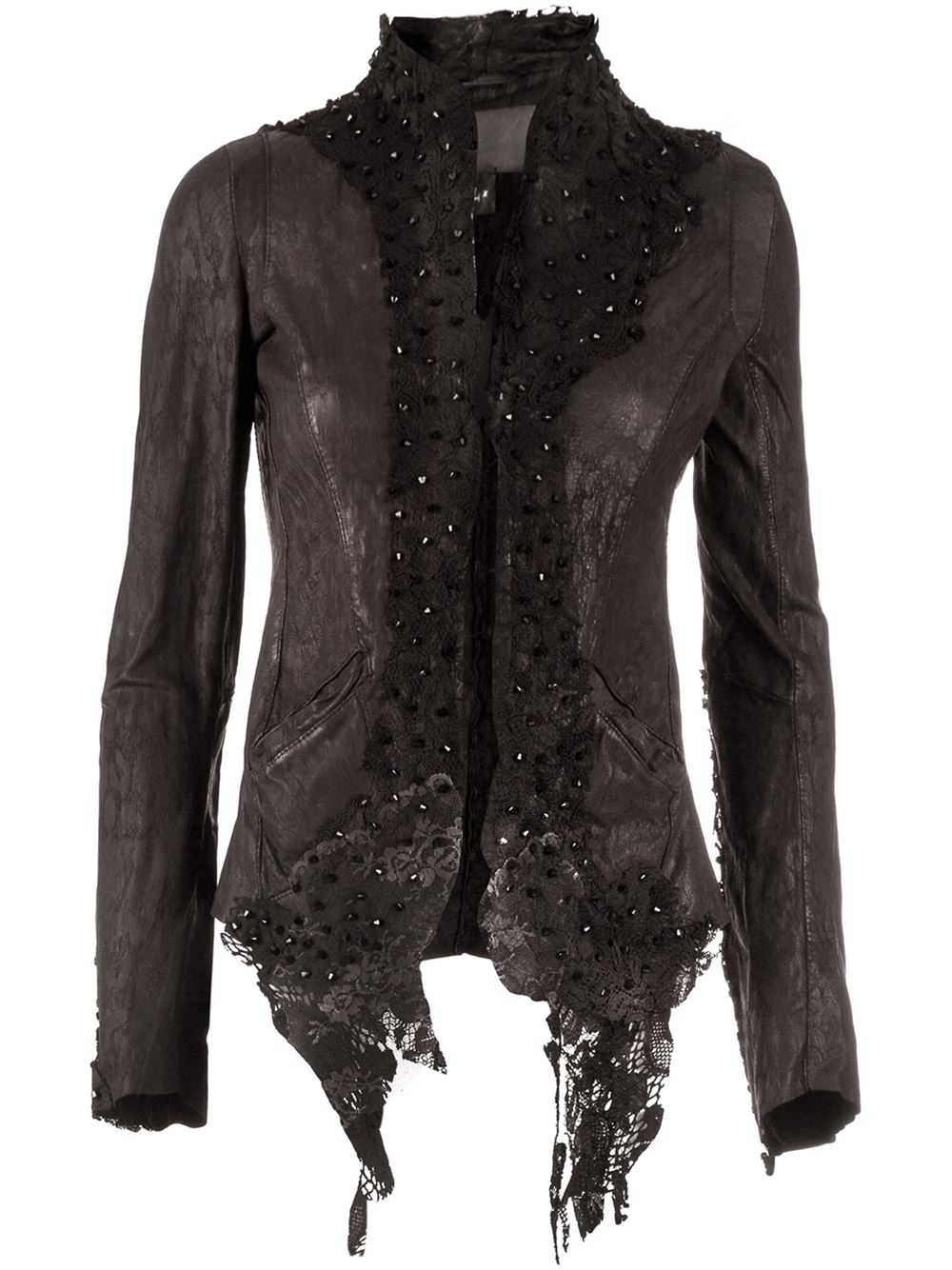 Le Cuir Perdu Lace Paneled Leather Jacket In Black Lyst Gallery