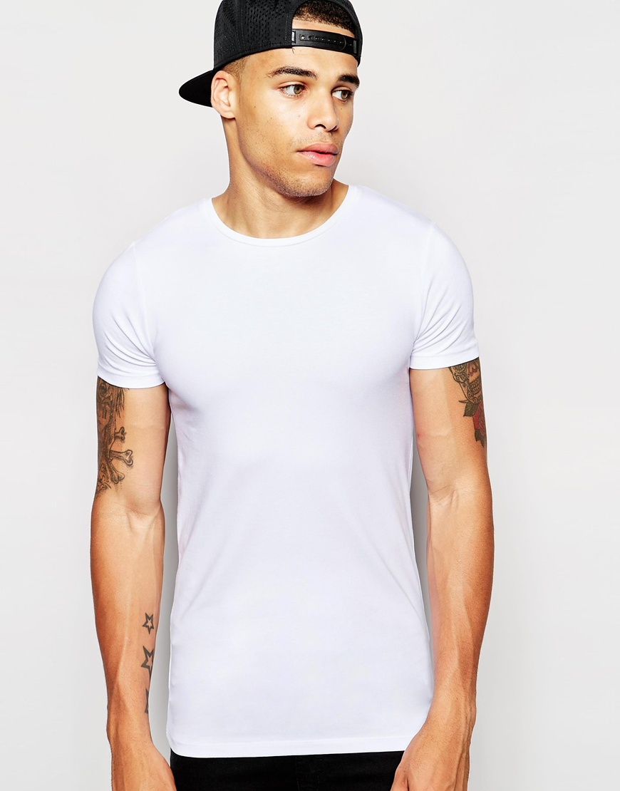 Asos Longline Muscle Fit T-shirt With Crew Neck In Stretch in White for ...