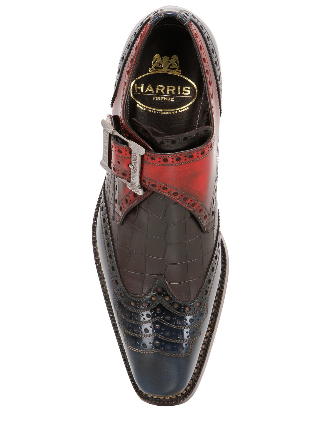 Harris Croc Embossed Leather Monk Strap Shoes in Blue for