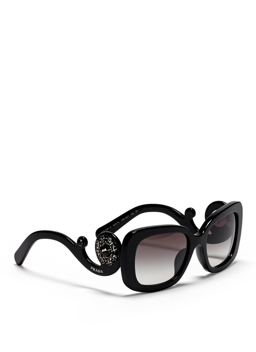 Lyst - Prada Ornate Crystal Oversized Acetate Sunglasses in Black