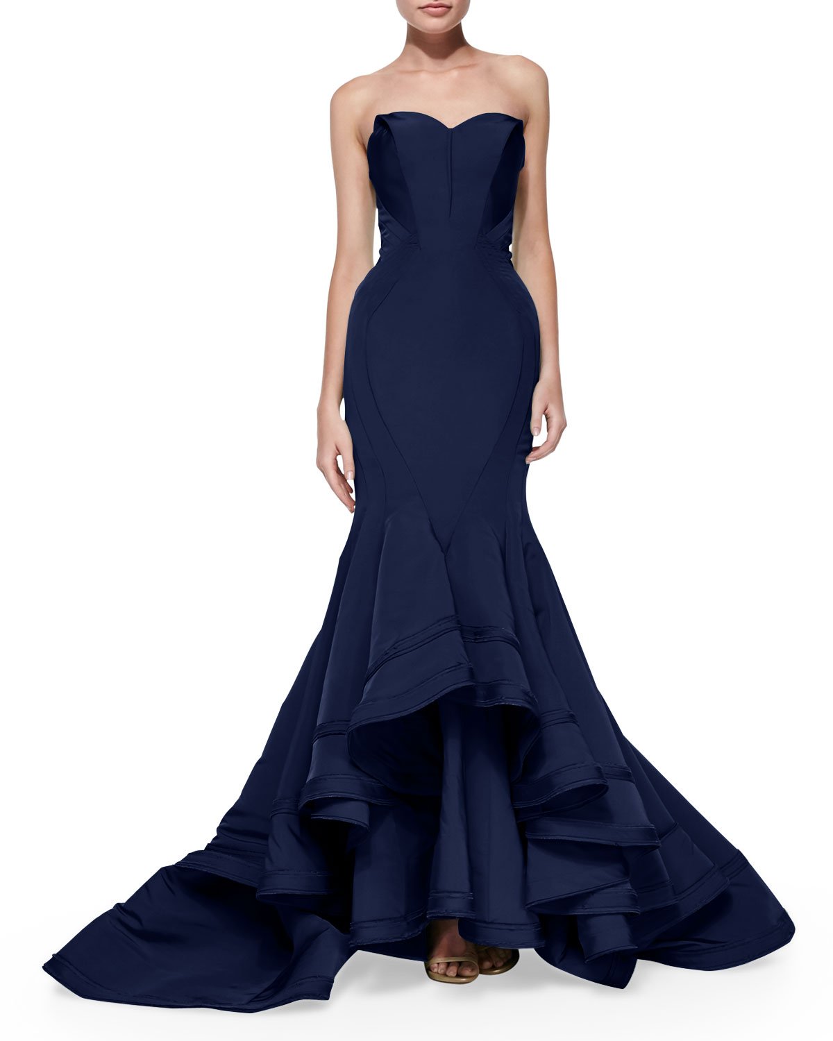 Lyst Zac Posen Strapless Seamed Mermaid Gown In Blue Gallery