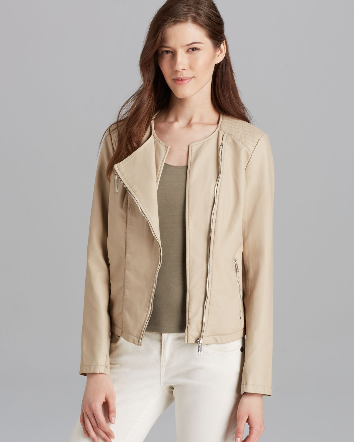 Lyst - Calvin Klein Collarless Moto Jacket in Brown