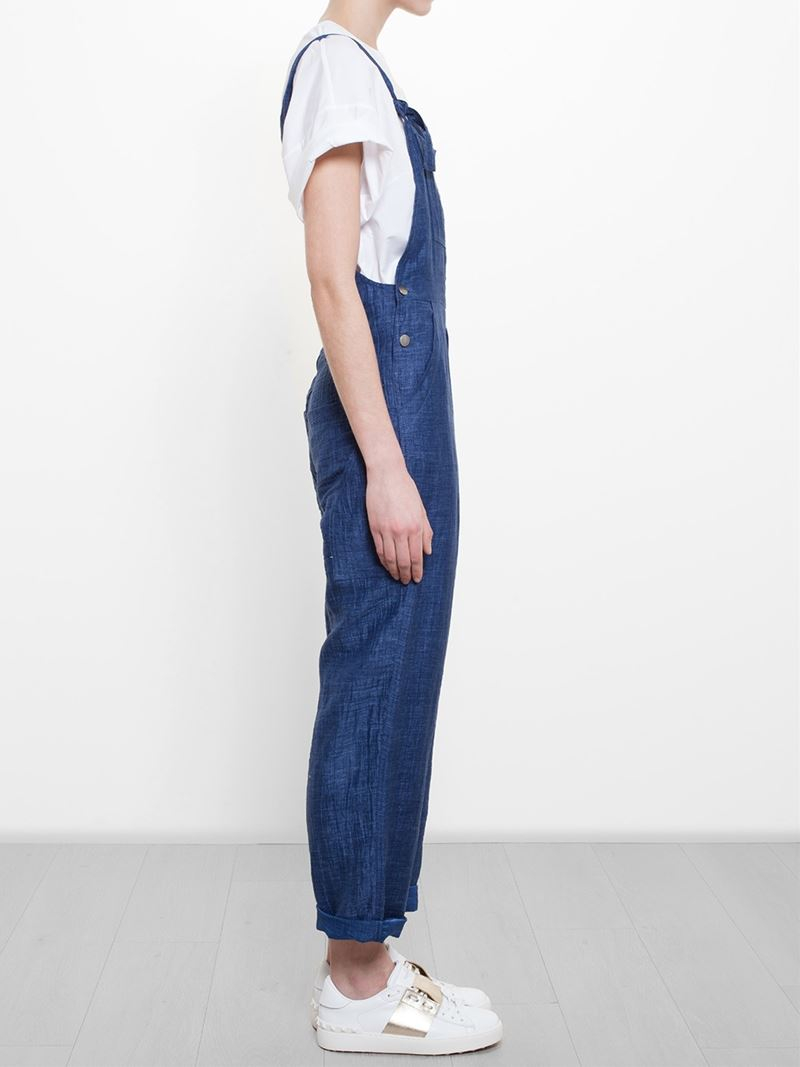 blue linen overalls